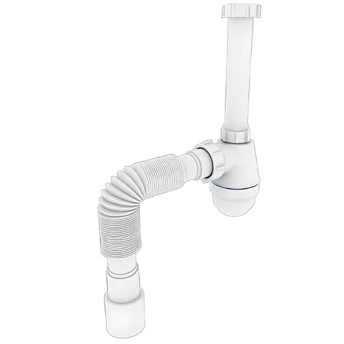 Сифон для раковины Zerix SU-03-В 1 1/4'' без выпуска, с ревизией, белый.
