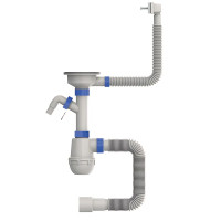 Сифон для кухні Mixxus SK-05-WH 3 1/2"x40 з відведенням для пральної машини, прямокутний перелив 