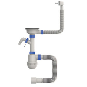 Сифон для кухні Mixxus SK-05-WH 3 1/2"x40 з відведенням для пральної машини, прямокутний перелив 
