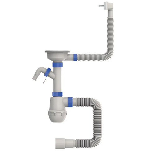 Сифон для кухни Mixxus SK-05-WH 3 1/2"x40 с отводом для стиральной машины, прямоугольный перелив.