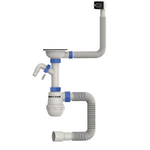 Сифон для кухні Mixxus SK-02-B 3 1/2"x40 з відведенням для пральної машини, прямокутний перелив 