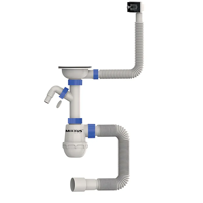 Сифон для кухні Mixxus SK-02-B 3 1/2"x40 з відведенням для пральної машини, прямокутний перелив 