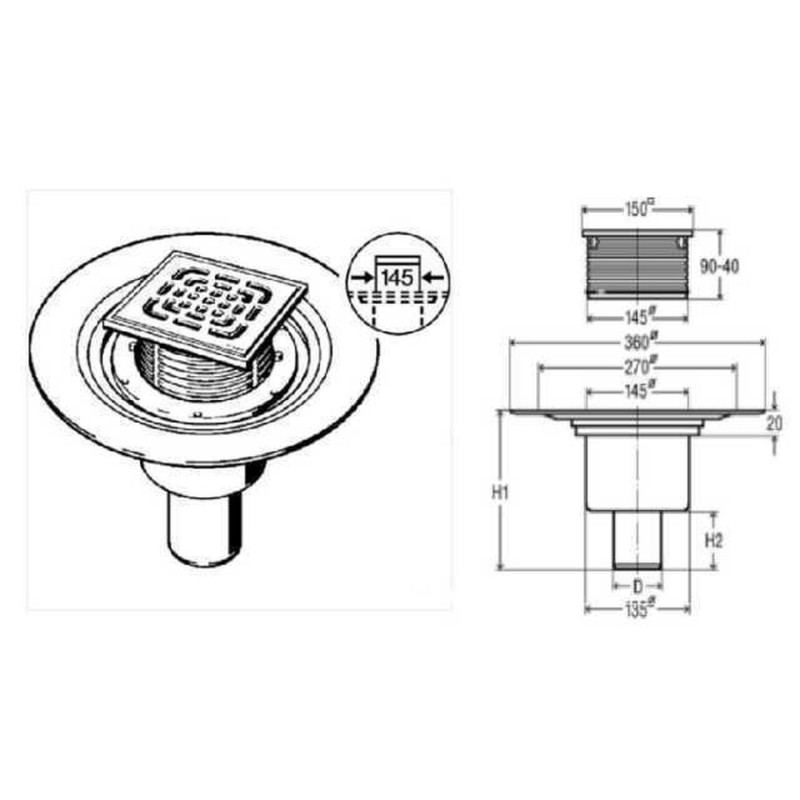 Душовий трап VIEGA 557188 (284862) ⌀50,150*150 мм нержавіюча рештка з сифоном 
