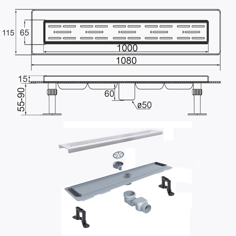 Душовий трап TILLO TM009-100C 100см лінійний 