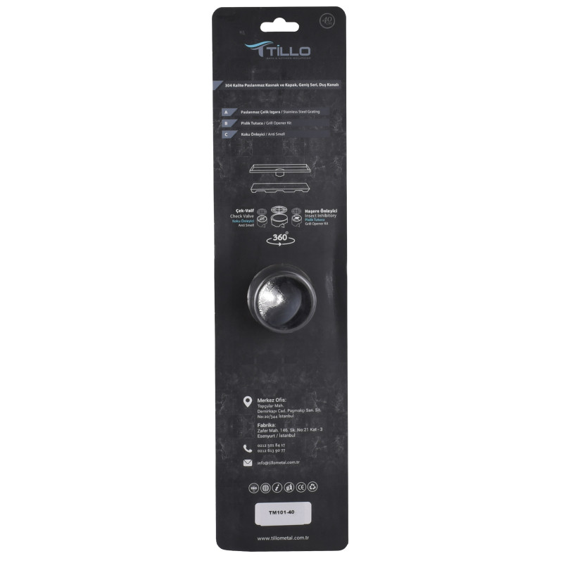 Душовий трап TILLO SUS304 TM101-40 ⌀50,100*400мм решітка нержавіюча сталь, сухий затвір з сифоном 