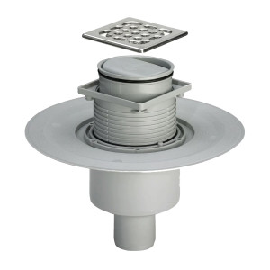 Душовий трап VIEGA 583224 ⌀50,100*100 мм, решітка нержавіюча сталь, з сухим затвором, вертикальний 