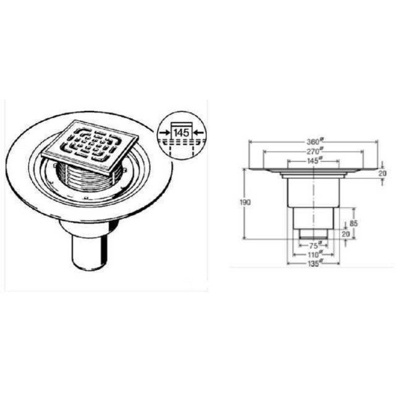 Душевой трап VIEGA 557201 (284848) ⌀100,150*150 мм нержавеющая решетка с сифоном
