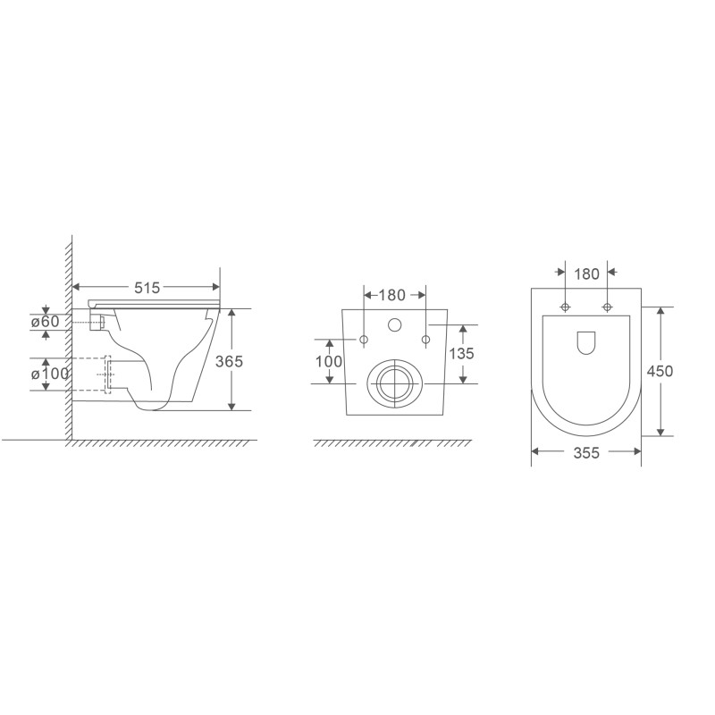 Унитаз Mixxus Premium Bevel-0301-R RIMLESS, 515x355x365mm, подвесной