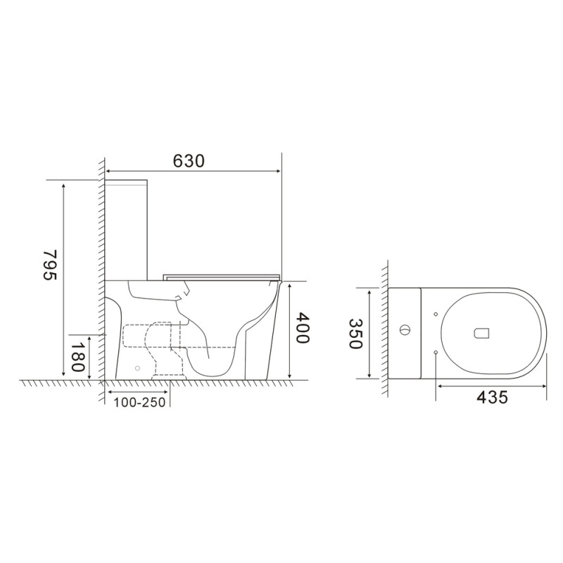 Унитаз Mixxus WAVE-0405-R RIMLESS, 630х350х795mm, компакт