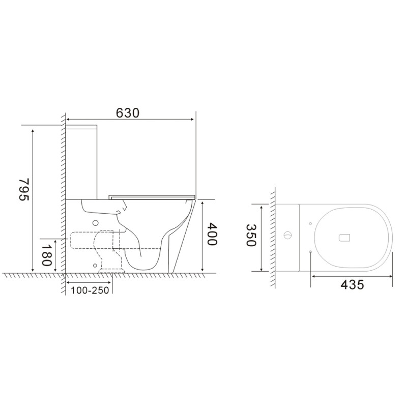 Унитаз Mixxus BEVEL-0407-T1 TORNADO 1.0, 630х350х795mm, компакт
