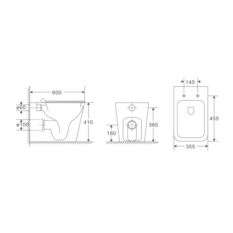 Унитаз Mixxus Premium QUADRO-0701-R RIMLESS, 600х355х410mm, напольный без бачка