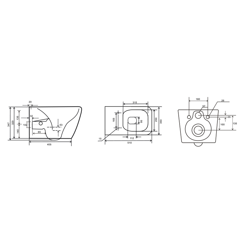 Унитаз-биде Mixxus Premium QUADRO-1301-R RIMLESS, 510x350x345mm, подвесной