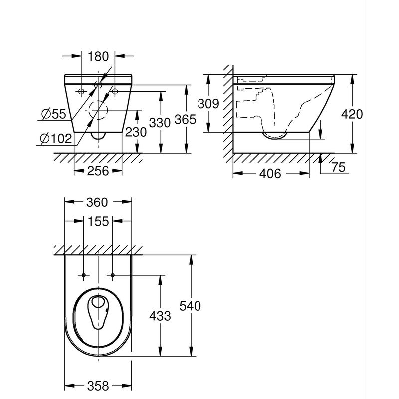 Унитаз Grohe Euro Ceramic 102485SH00 настенный