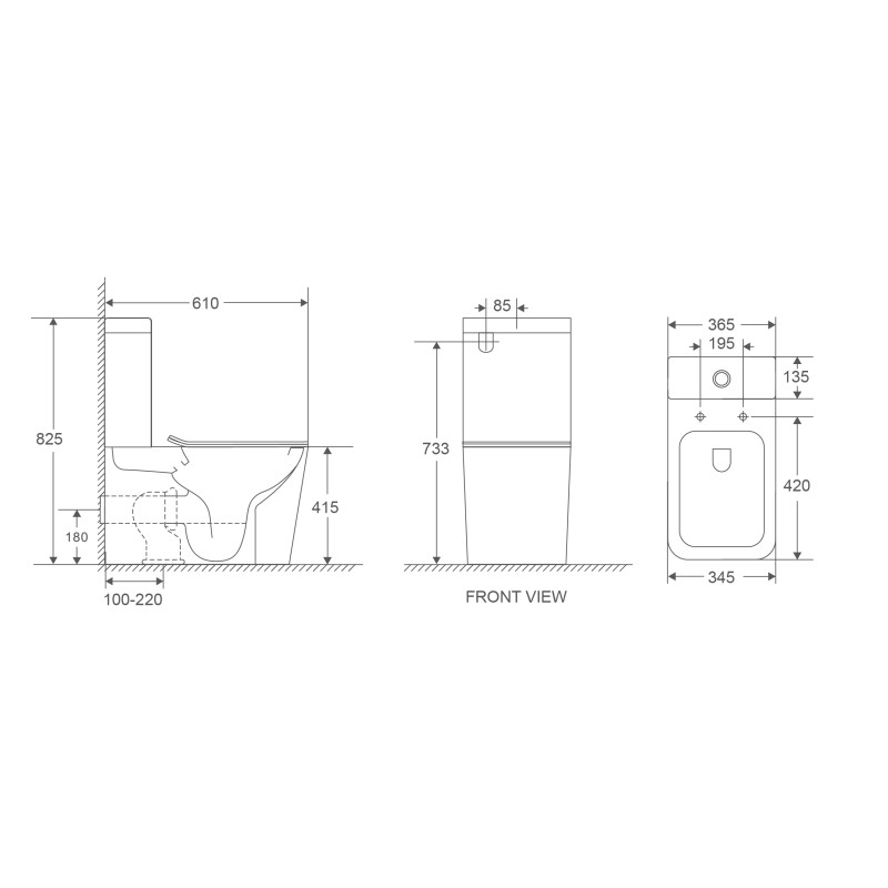 Унитаз Mixxus Premium QUADRO-0401-T1 TORNADO 1.0, 610х365х825mm, компакт