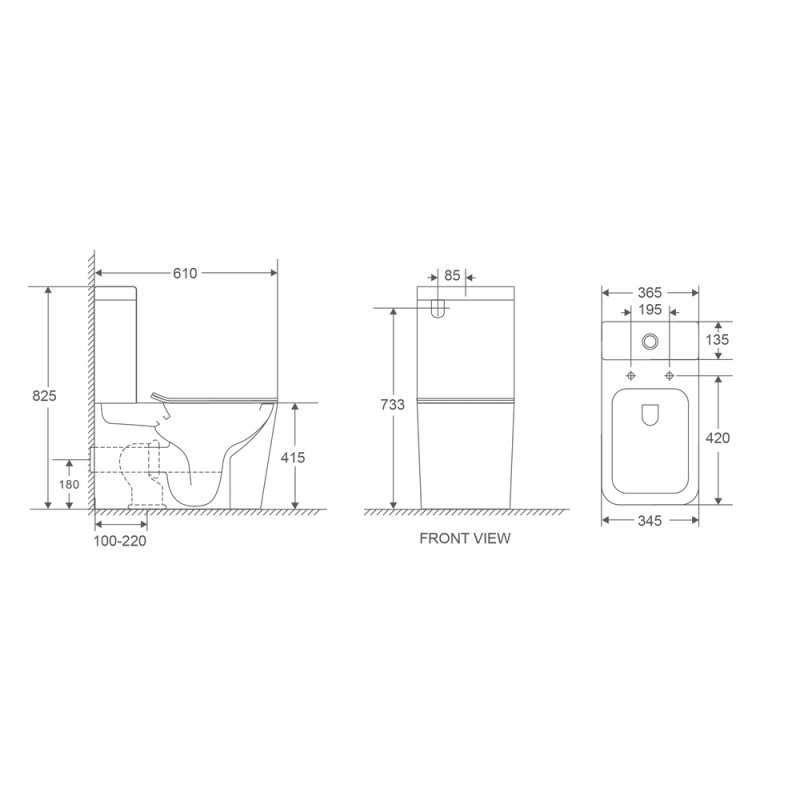 Унитаз Mixxus Premium Quadro-0401-R RIMLESS, 610x365x825mm, компакт