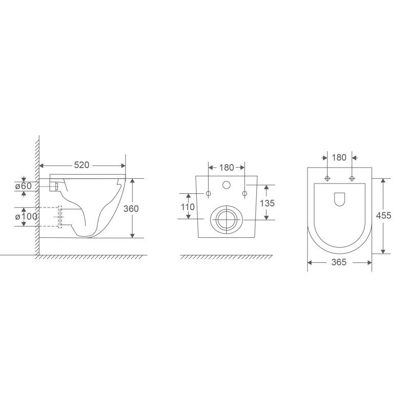 Унітаз Mixxus Premium Ellipse-0303-R Rimless, 520x365x360mm, підвісний 
