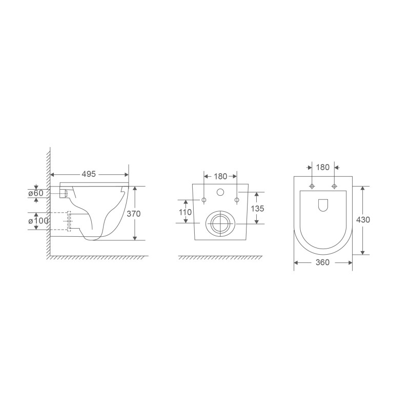 Унитаз Mixxus Premium Ellipse-0302-T3 Tornado 3.0, 495x360x370mm, подвесной