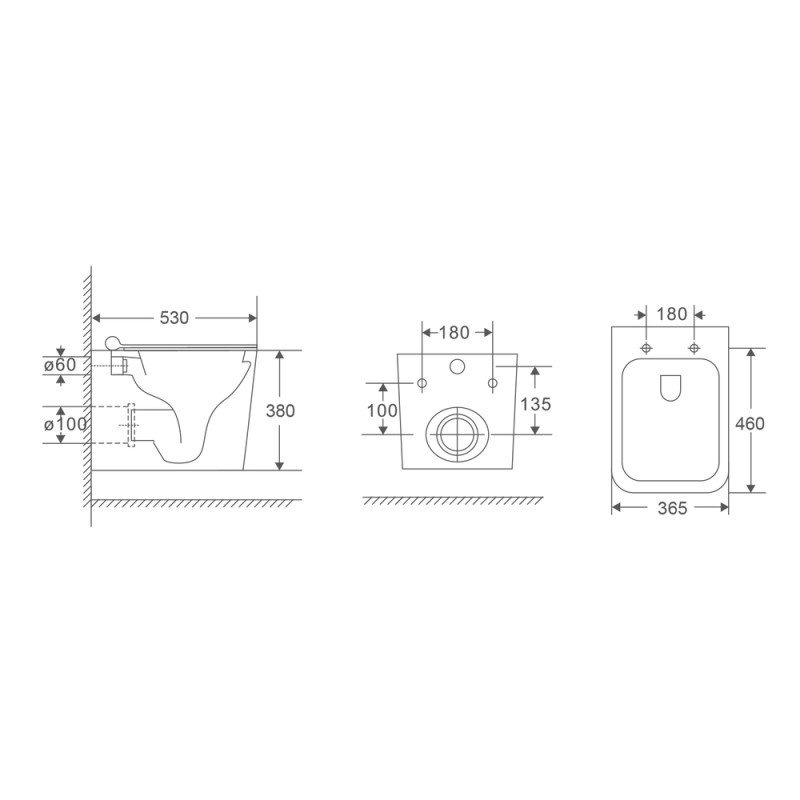 Унитаз Mixxus Premium Quadro-0302-R Rimless, 530x360x365mm, подвесной
