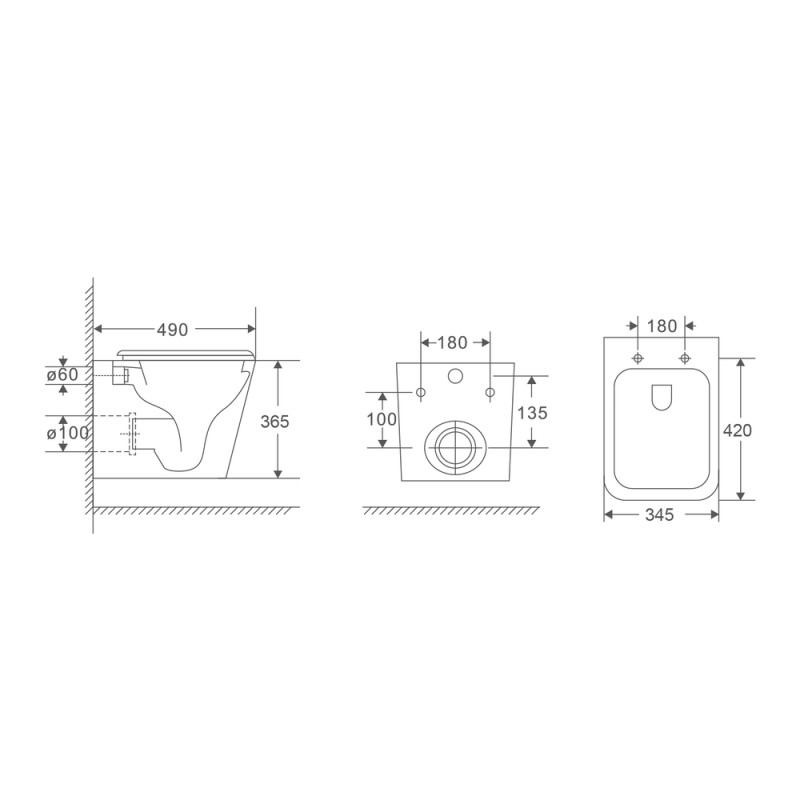Унитаз Mixxus Premium Quadro-0301-R Rimless, 490x340x360mm, подвесной