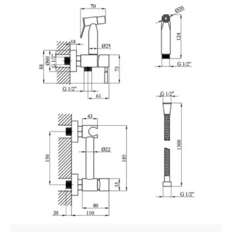 Гігієнічний душ WEZER EKO9A-01, чорний  