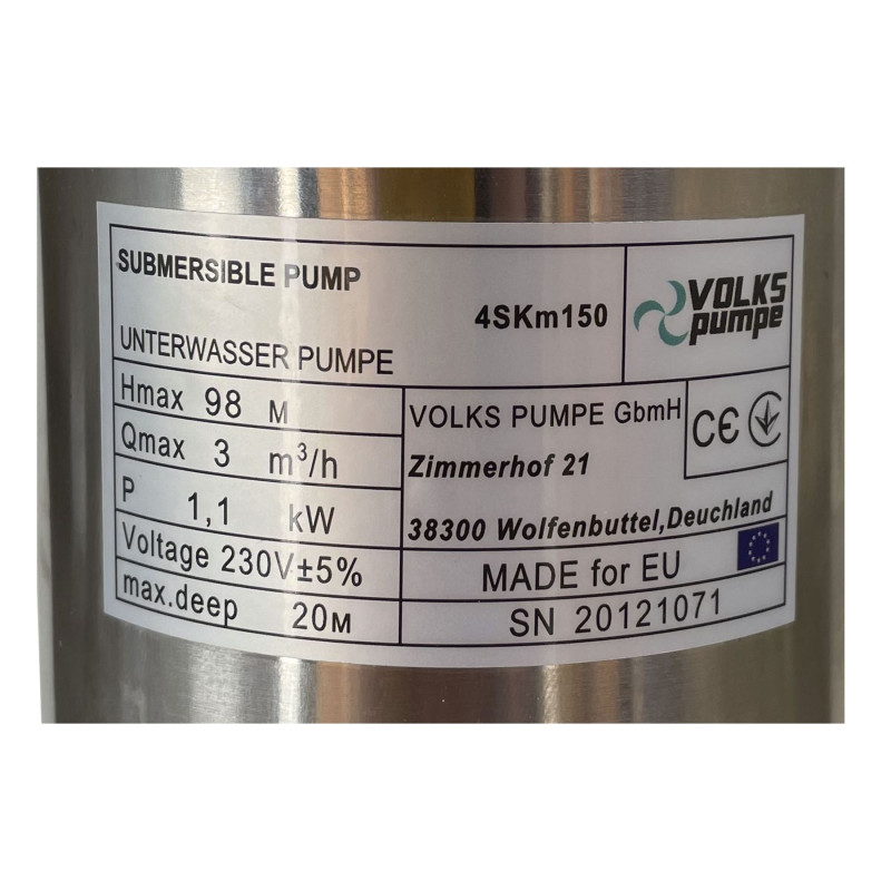 Насос скважинный вихревой VOLKS pumpe 4SKm150 1,1 кВт + кабель 15м + пульт