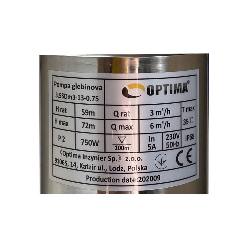 Насос свердловинний OPTIMA 3,5SDm3/13 0,75 кВт 72м кабель 1,5м NEW