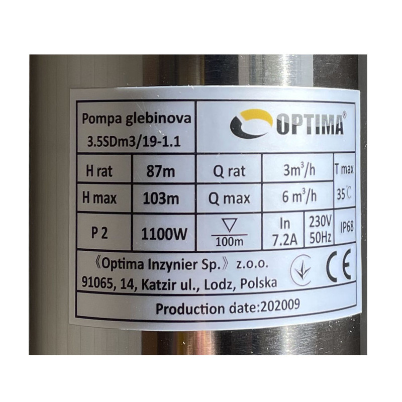 Насос свердловинний OPTIMA 3,5SDm3/19 1,1 кВт 103м кабель 1,5м NEW