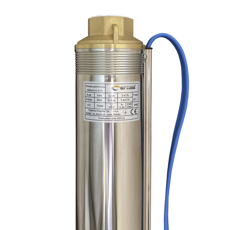 Насос свердловинний OPTIMA 4SDm3/11 0.75 кВт 80м + пульт+кабель 1,5м NEW