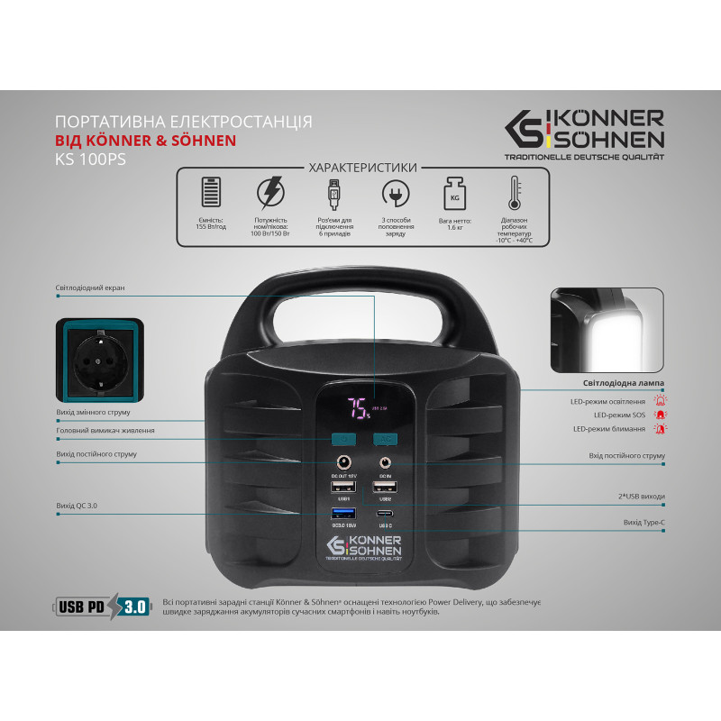 Портативна зарядна станція Konner & Sohnen KS 100PS