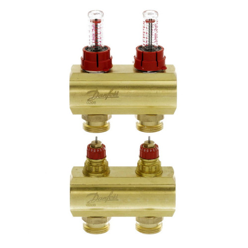 Коллектор Danfoss FHF-2F с расходомерами для 2 контуров