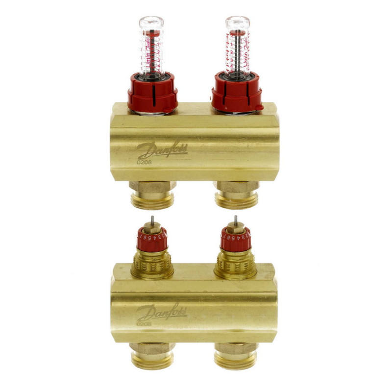 Коллектор Danfoss FHF-2F с расходомерами для 2 контуров