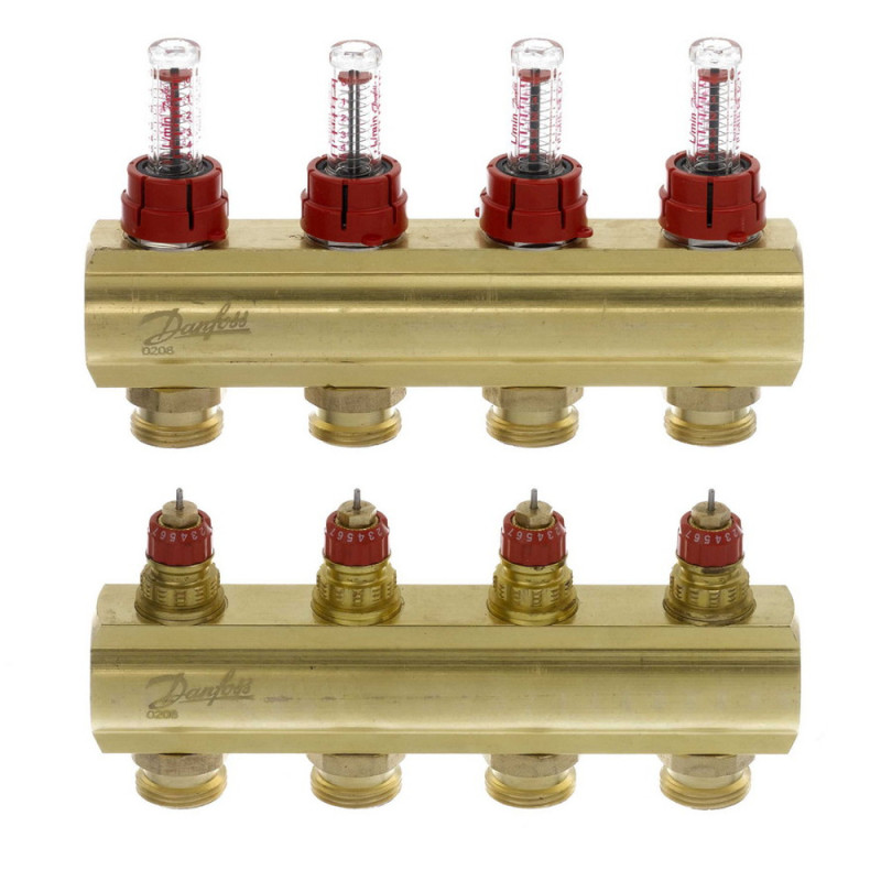 Коллектор Danfoss FHF-4F с расходомерами для 4 контуров