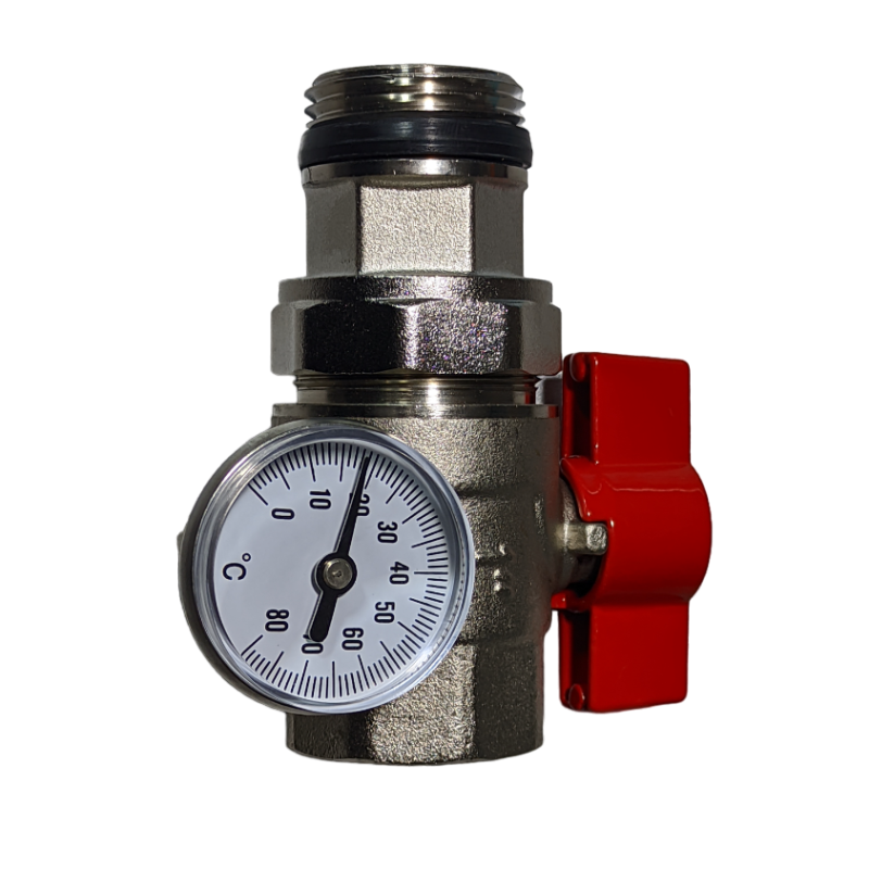 Кран для колектора із термометром прямий 1" Gross