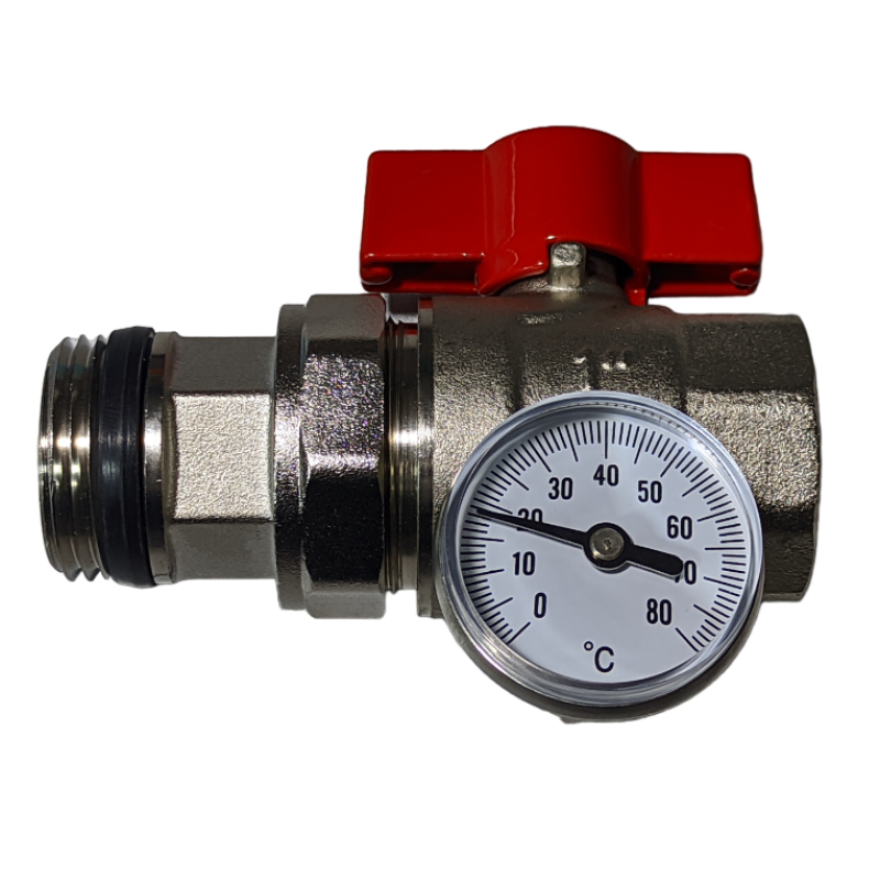 Кран для колектора із термометром прямий 1" Gross