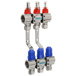 Коллектор в сборе Gross  (8504) 1"-3/4" -  3 выхода, никель