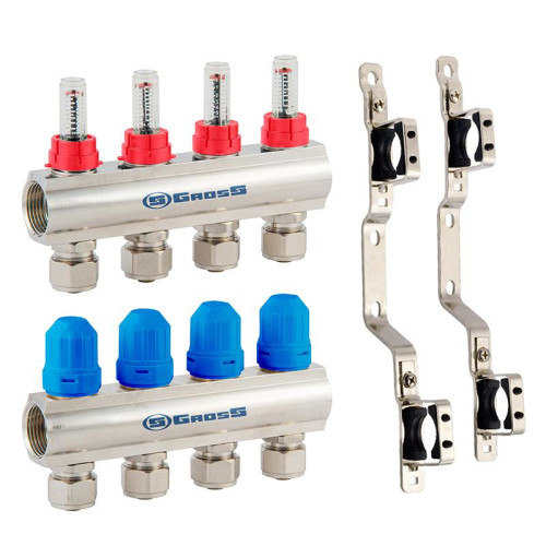Колектор у зборі Gross (8504) 1"-3/4" - 12 виходів, нікель