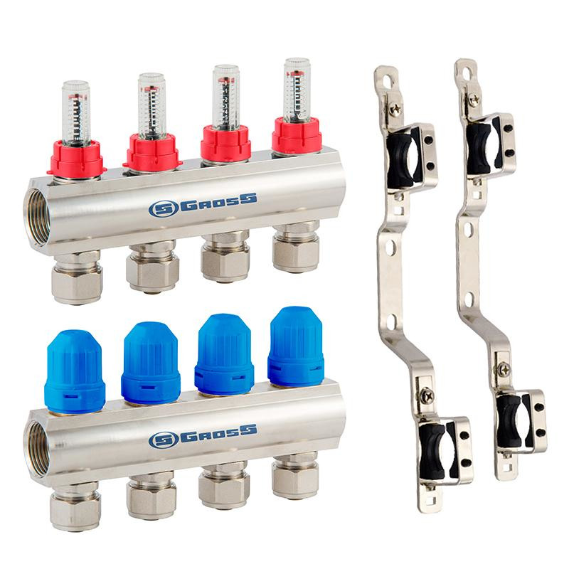 Колектор у зборі Gross (8504) 1"-3/4" - 12 виходів, нікель