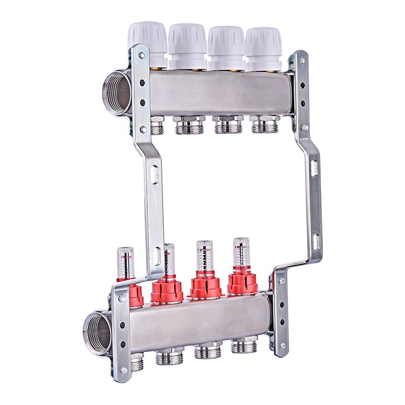 Коллектор на 4 контура Nolf NF.2100-04S 1" с расходомерами, нержавеющая сталь.