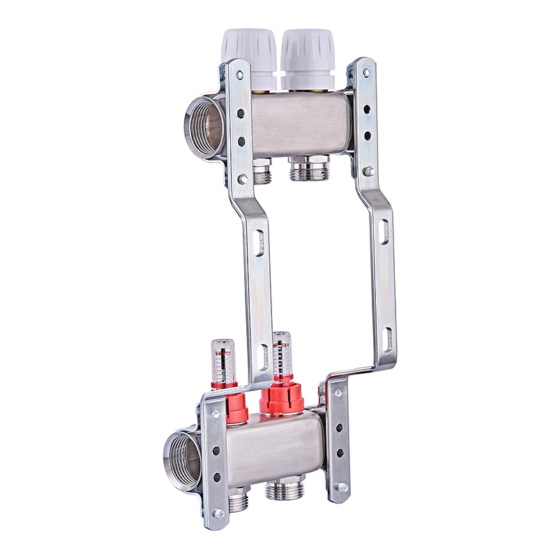 Коллектор на 2 контура Nolf NF.2100-02S 1"x2 с расходомерами, нержавеющая сталь.