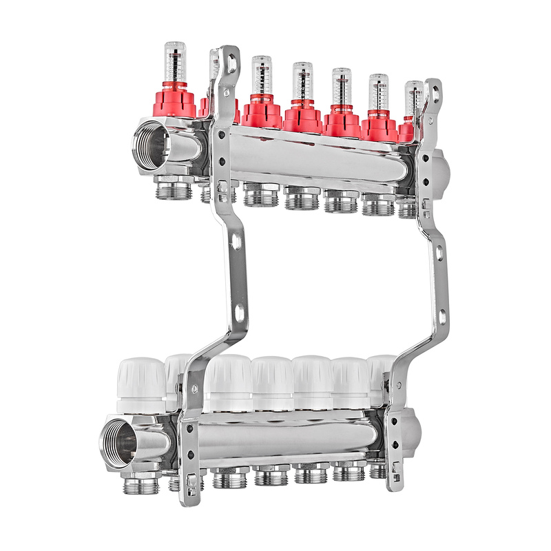 Коллектор на 6 контуров EUROPRODUCT EP.B3110-06-1” с расходомерами, латунь