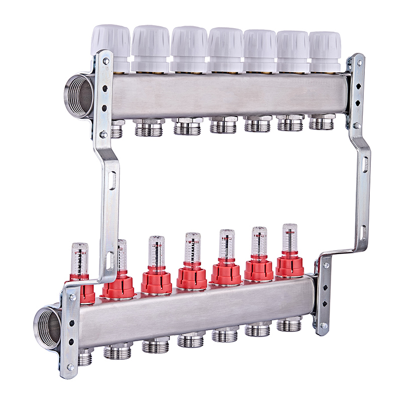 Коллектор на 7 контуров Nolf NF.2100-07S 1" с расходомерами, нержавеющая сталь.