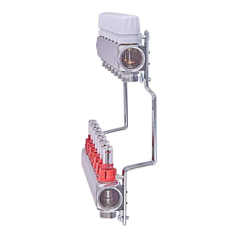 Коллектор на 7 контуров Nolf NF.2100-07S 1" с расходомерами, нержавеющая сталь.
