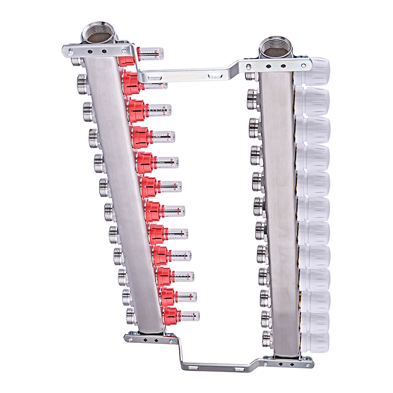 Коллектор на 12 контуров Nolf NF.2100-12S 1" с расходомерами, нержавеющая сталь.
