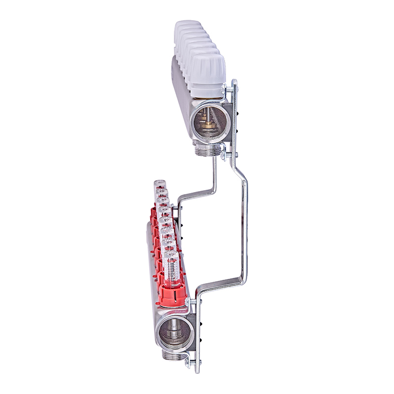 Коллекторный на 8 контуров Nolf NF.2100-08S 1" с расходомерами, нержавеющая сталь.