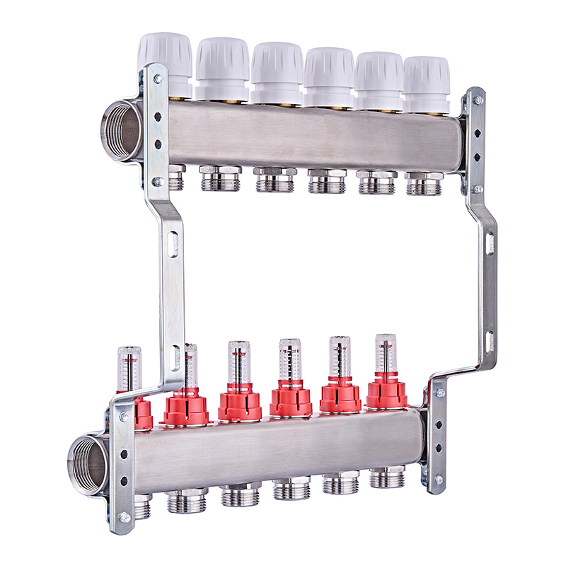 Коллектор на 6 контуров Nolf NF.2100-06S 1" с расходомерами, нержавеющая сталь.