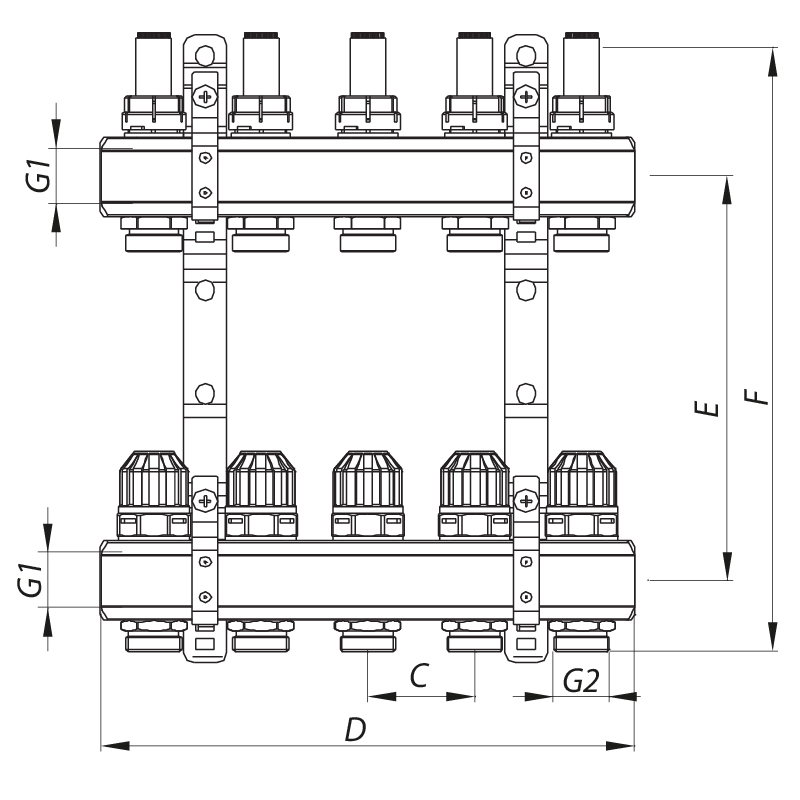 Коллектор на 2 контура Koer KR.1110-02 1"x2 с расходомерами