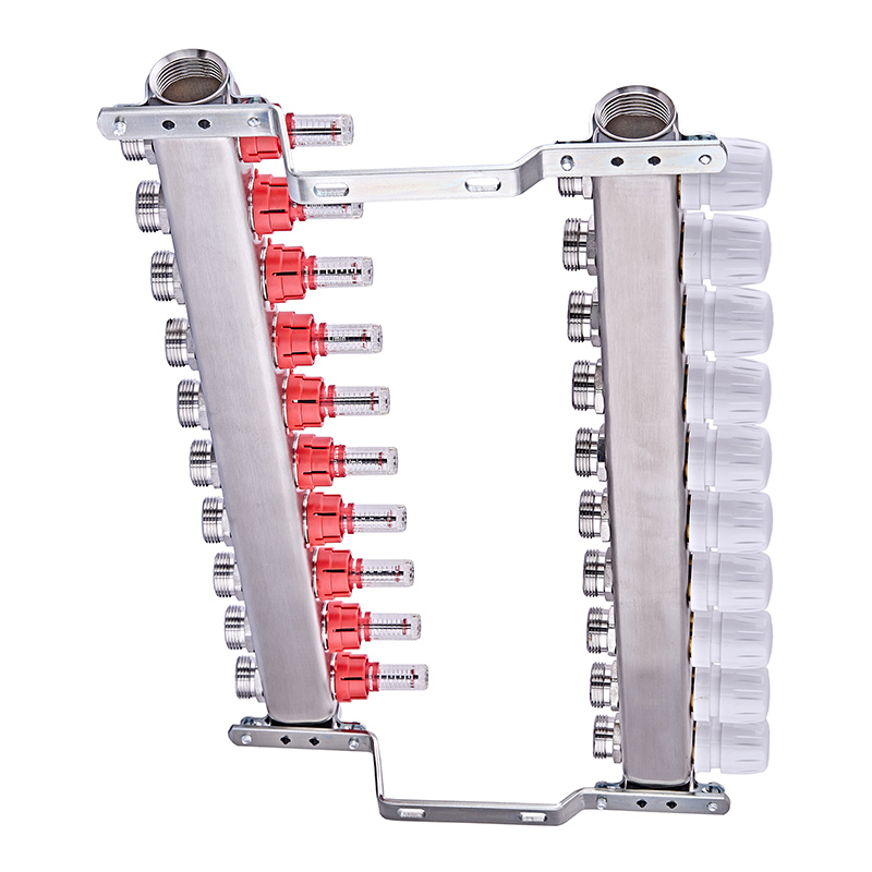 Коллектор на 10 контуров Nolf NF.2100-10S 1" с расходомерами, нержавеющая сталь.