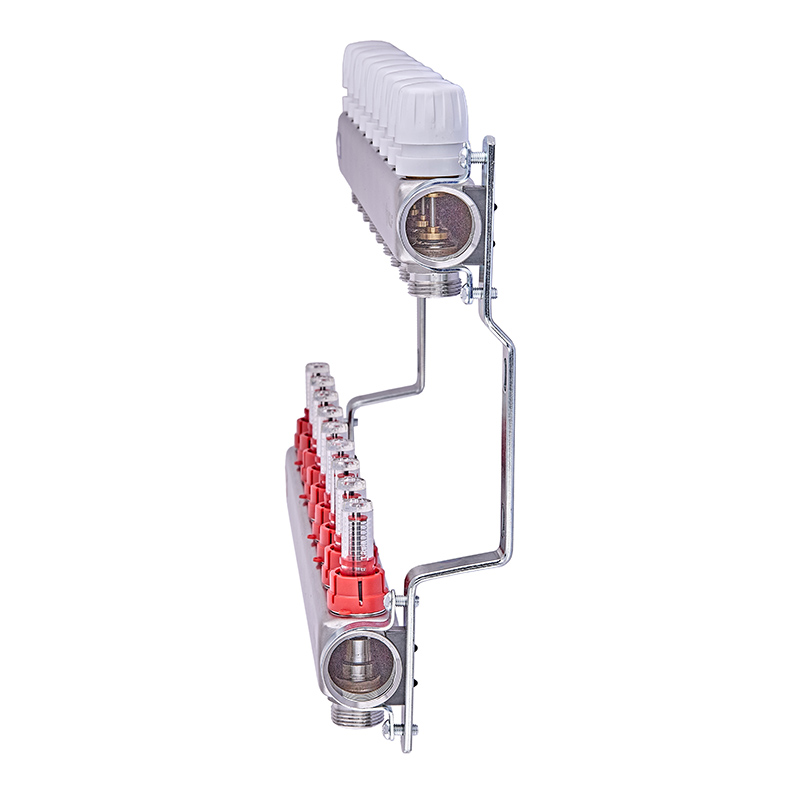 Коллектор на 9 контуров Nolf NF.2100-09S 1" с расходомерами, нержавеющая сталь.