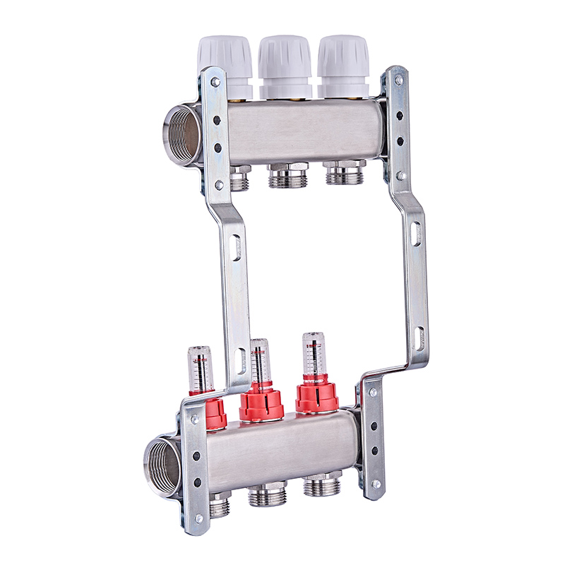 Коллектор на 3 контура Nolf NF.2100-03S 1" с расходомерами, нержавеющая сталь.