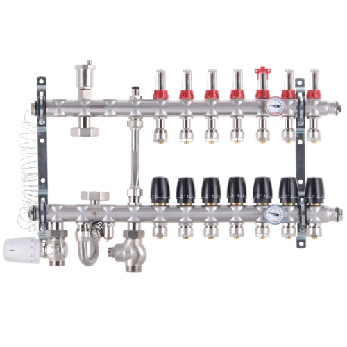 Колектор на 7 контурів Koer KR.S1012-7 1"  SUS304 3 / 4-16  з змішувальним вузлом, євроконус   